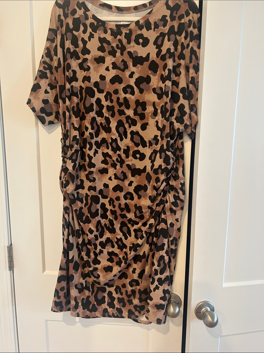 Leopard Print Short Sleeve Tunic Dress - Brown & Black Beautiful Fabric